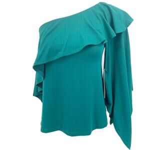 SUSANA MONACO Teal Flounce One Shoulder Top